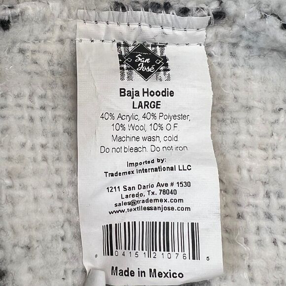 San Jose Baja Men's Hoodie Drod Rug Pullover Striped Black White Size Large - Picture 5 of 9